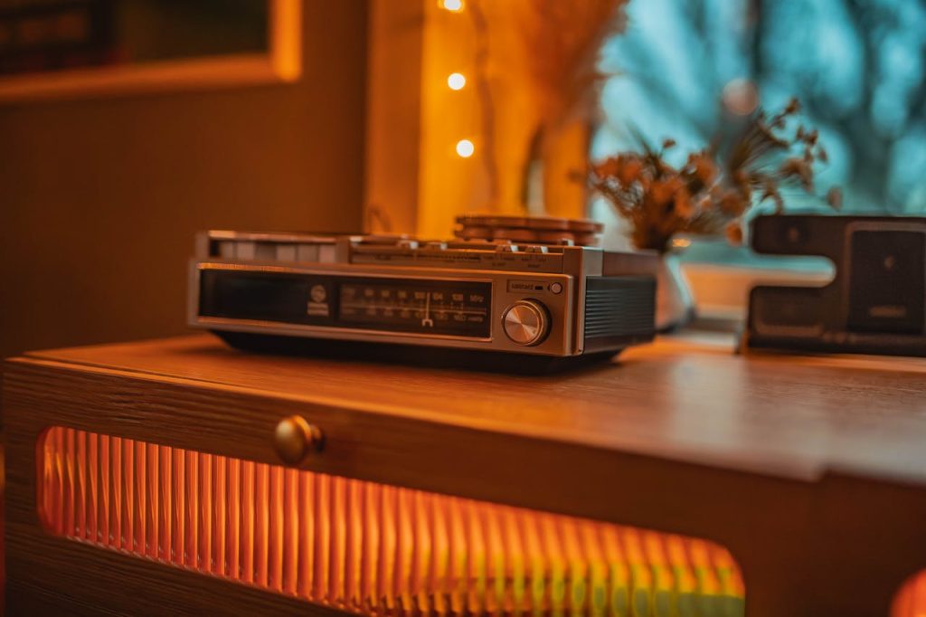 vintage-tape-deck-with-warm-lighting-indoors-35660442